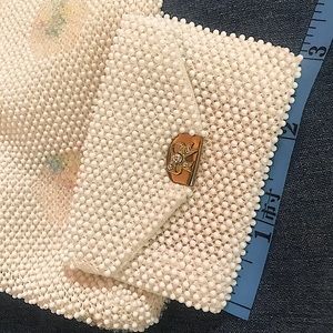 Vintage Corde Bead Lumured Hinged Clutch & Coin Purse with white & clear beads